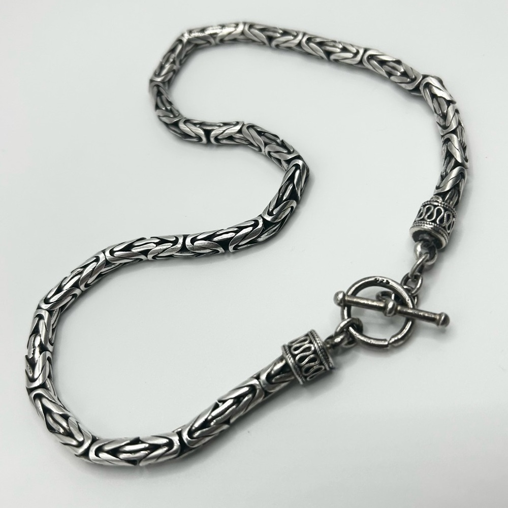 Sterling Silver 925 Byzantine Chain Necklace Men’s Vintage Jewelry Retro Stylish